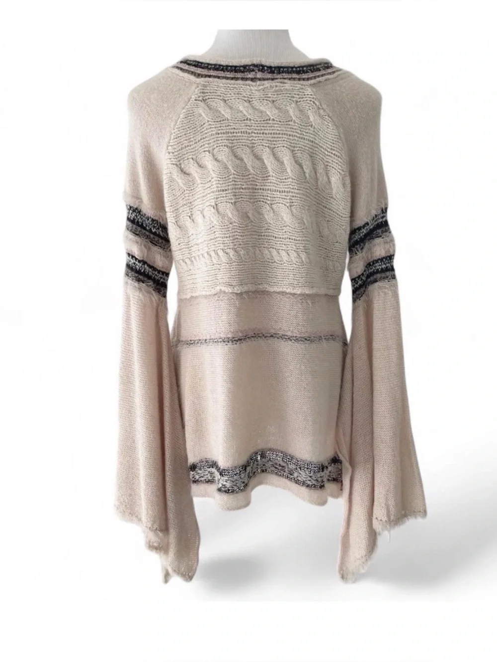 FP Craft Time Bell Sleeve sweater cream S fairy grunge distressed flowy boho